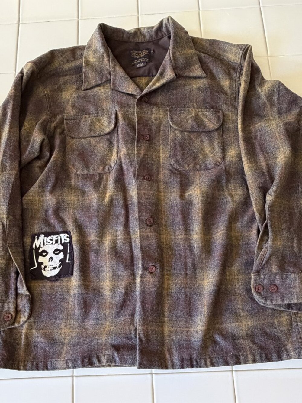 Pendleton Original Board Shirt Wool Ombre Plaid Misfits Patch Punk Surf XL